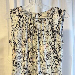 Calvin Klein Printed Matte Jersey Pleated Crew Neck Cami Small